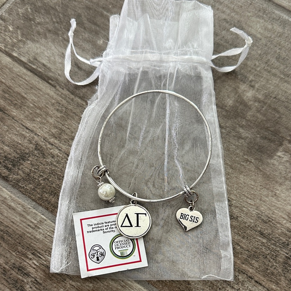 Silver Delta Gamma 'Big Sis' Charm Bangle Bracelet